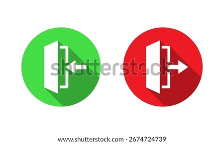 Enter and exit door icon with long shadow. Entrance and leave symbol