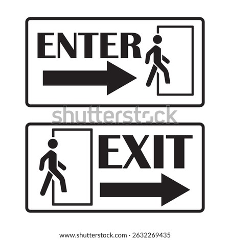 Enter and Exit Door Icons – Vector Directional Signage with Arrows and Walk Symbols