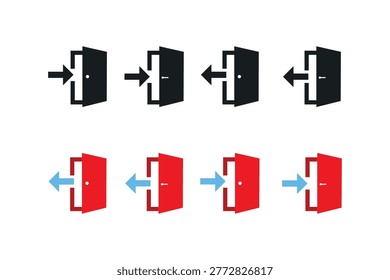 Enter and exit door vector icon set for access control, login, and navigation concepts.