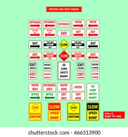 Enter and exit floor signs design illustration for safety first and other warn