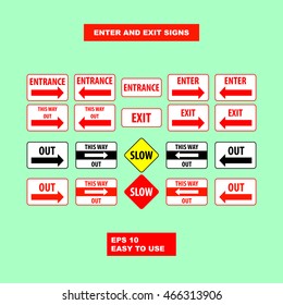 Enter and exit floor signs design illustration for safety first and other warn