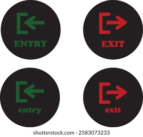 Enter and exit icon set. Entry and out sign black flat and line vector collection isolated on transparent background. Red and green sign with arrow symbol. Login logout register password vip entrance