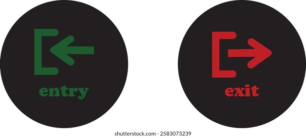 Enter and exit icon set. Entry and out sign black flat and line vector collection isolated on transparent background. Red and green sign with arrow symbol. Login logout register password vip entrance