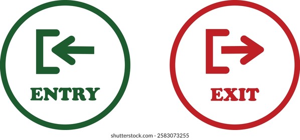 Enter and exit icon set. Entry and out sign black flat and line vector collection isolated on transparent background. Red and green sign with arrow symbol. Login logout register password vip entrance