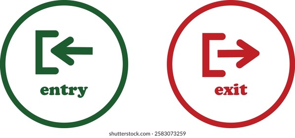 Enter and exit icon set. Entry and out sign black flat and line vector collection isolated on transparent background. Red and green sign with arrow symbol. Login logout register password vip entrance