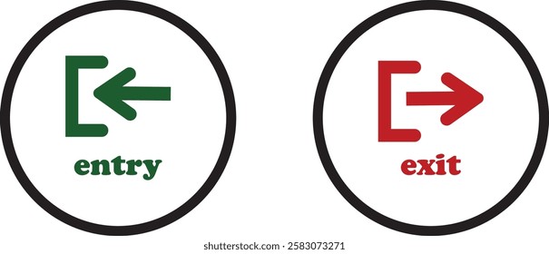 Enter and exit icon set. Entry and out sign black flat and line vector collection isolated on transparent background. Red and green sign with arrow symbol. Login logout register password vip entrance