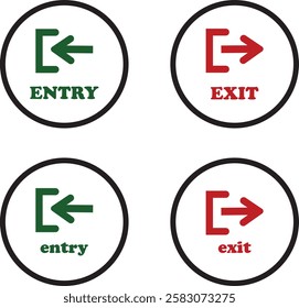 Enter and exit icon set. Entry and out sign black flat and line vector collection isolated on transparent background. Red and green sign with arrow symbol. Login logout register password vip entrance