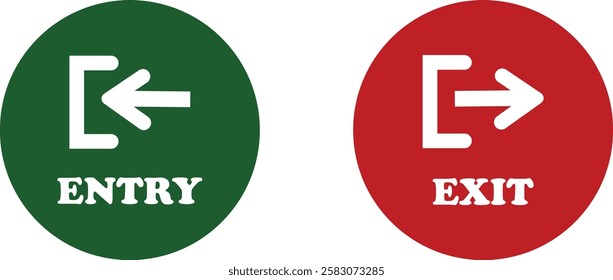 Enter and exit icon set. Entry and out sign black flat and line vector collection isolated on transparent background. Red and green sign with arrow symbol. Login logout register password vip entrance