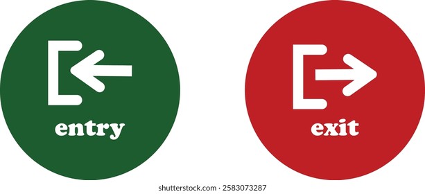 Enter and exit icon set. Entry and out sign black flat and line vector collection isolated on transparent background. Red and green sign with arrow symbol. Login logout register password vip entrance