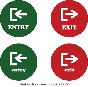 Enter and exit icon set. Entry and out sign black flat and line vector collection isolated on transparent background. Red and green sign with arrow symbol. Login logout register password vip entrance