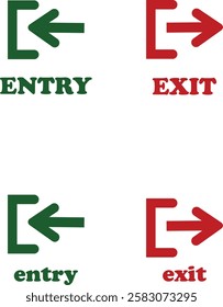 Enter and exit icon set. Entry and out sign black flat and line vector collection isolated on transparent background. Red and green sign with arrow symbol. Login logout register password vip entrance