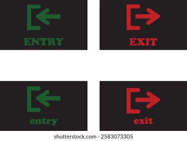 Enter and exit icon set. Entry and out sign black flat and line vector collection isolated on transparent background. Red and green sign with arrow symbol. Login logout register password vip entrance