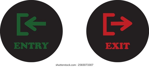 Enter and exit icon set. Entry and out sign black flat and line vector collection isolated on transparent background. Red and green sign with arrow symbol. Login logout register password vip entrance