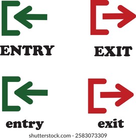 Enter and exit icon set. Entry and out sign black flat and line vector collection isolated on transparent background. Red and green sign with arrow symbol. Login logout register password vip entrance