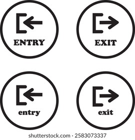 Enter and exit icon set. Entry and out sign black flat and line vector collection isolated on transparent background. Red and green sign with arrow symbol. Login logout register password vip entrance