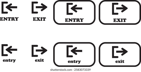 Enter and exit icon set. Entry and out sign black flat and line vector collection isolated on transparent background. Red and green sign with arrow symbol. Login logout register password vip entrance