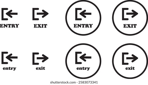 Enter and exit icon set. Entry and out sign black flat and line vector collection isolated on transparent background. Red and green sign with arrow symbol. Login logout register password vip entrance