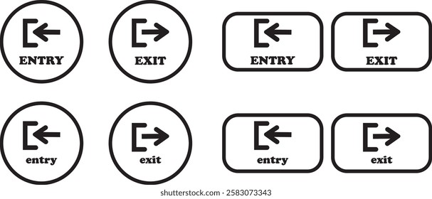 Enter and exit icon set. Entry and out sign black flat and line vector collection isolated on transparent background. Red and green sign with arrow symbol. Login logout register password vip entrance