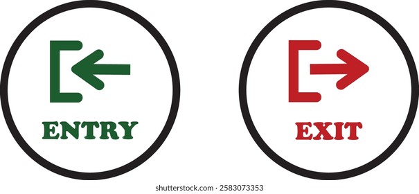 Enter and exit icon set. Entry and out sign black flat and line vector collection isolated on transparent background. Red and green sign with arrow symbol. Login logout register password vip entrance