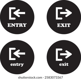 Enter and exit icon set. Entry and out sign black flat and line vector collection isolated on transparent background. Red and green sign with arrow symbol. Login logout register password vip entrance