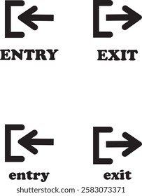 Enter and exit icon set. Entry and out sign black flat and line vector collection isolated on transparent background. Red and green sign with arrow symbol. Login logout register password vip entrance