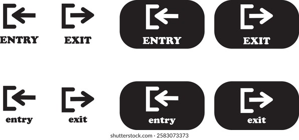 Enter and exit icon set. Entry and out sign black flat and line vector collection isolated on transparent background. Red and green sign with arrow symbol. Login logout register password vip entrance