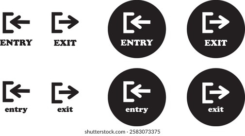 Enter and exit icon set. Entry and out sign black flat and line vector collection isolated on transparent background. Red and green sign with arrow symbol. Login logout register password vip entrance