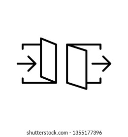 Enter and exit icons. Linear vector symbol with arrow and door