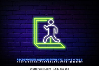 Enter and exit neon sign, bright signboard, light banner. Enter symbol. Exit sign. Vector illustration