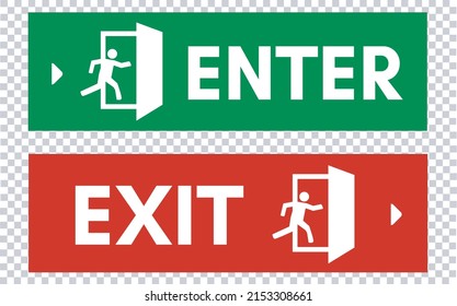 Enter And Exit Sign For Public Awareness. Transparent Background.