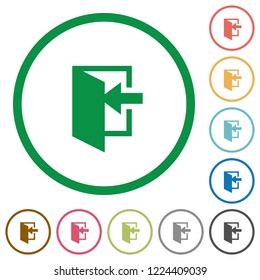 Enter flat color icons in round outlines on white background