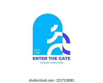 Enter the Gate Logo Vector Icon Illustration, this logo represents the shape of a person walking through the gate, this logo is designed in a negative space style, Suitable for your corporate identity