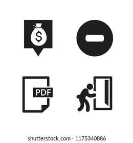 enter icon. 4 enter vector icons set. pdf document, bank pin and man and opened exit door icons for web and design about enter theme