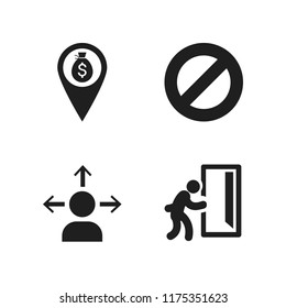 enter icon. 4 enter vector icons set. bank pin, no entry and man and opened exit door icons for web and design about enter theme