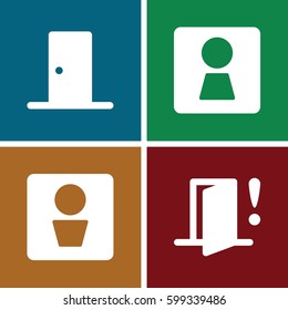 enter icons set. Set of 4 enter filled icons such as man WC, woman WC, door