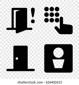 Enter icons set. set of 4 enter filled icons such as man WC, door, door warning