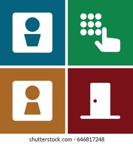 Enter icons set. set of 4 enter filled icons such as man wc, woman wc, door