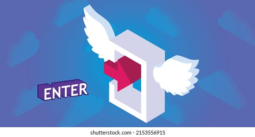 Enter isometric design icon. Vector web illustration. 3d colorful concept