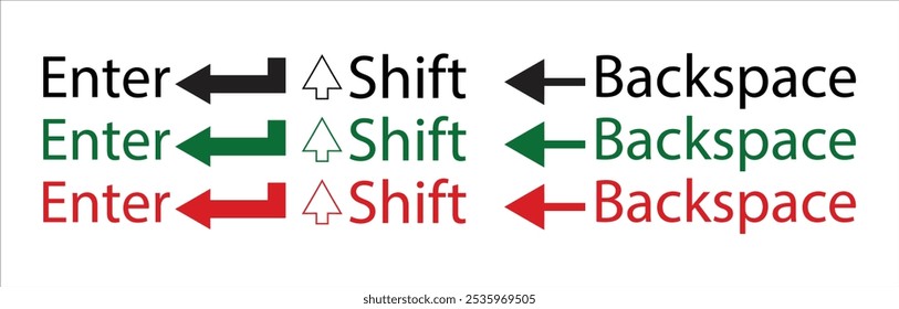 Insira o vetor do ícone de chave, o vetor do ícone de chave Shift, o vetor do ícone de chave Backspace.