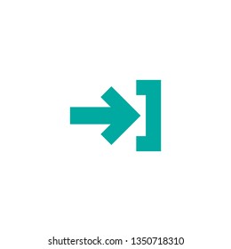 Enter or log in icon. Isolated on white. blue right squared arrow with bracket. Sign in icon. Profile, user sign. Arrow in box. Entrance, access, submit, share.