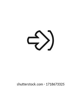 Enter or log in icon. Isolated on white. black line right rounded arrow with bracket. Sign in icon. Profile, user sign. Arrow in box. Entrance, access, submit, share.
