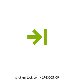 Enter or log in icon. Isolated on white. green right sharp arrow with bracket. Sign in icon. Profile, user sign. Arrow in box. Entrance, access, submit, share.