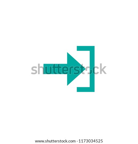 Enter or log in icon. Isolated on white. blue right sharp arrow with bracket. Sign in icon. Profile, user sign. Arrow in box. Entrance, access, submit, share.