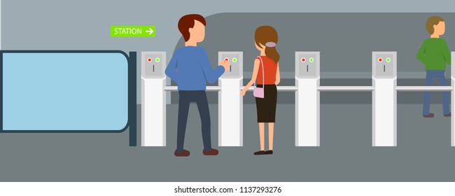 Enter metro ticket banner horizontal. Flat illustration of vector enter metro ticket banner horizontal for web design