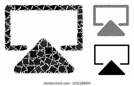 Enter mosaic of humpy parts in various sizes and color hues, based on enter icon. Vector joggly parts are united into collage. Enter icons collage with dotted pattern.