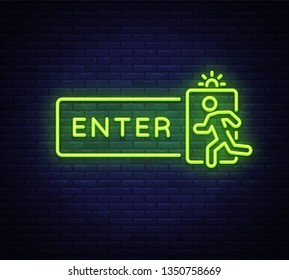 Enter neon sign vector design template. Exit Enter neon signboard, light banner design element colorful modern design trend, night bright advertising, bright sign. Vector illustration