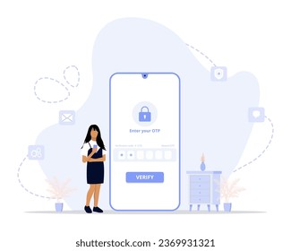 Enter otp concept illustration. Suitable for web landing page, ui, mobile app, editorial design, flyer, banner, and other related occasion.