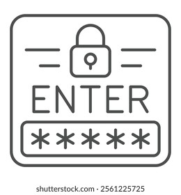 Enter password to unlock thin line icon, data protection concept. Vector graphics. Locked screen window sign on white background, outline style icon for mobile or web design