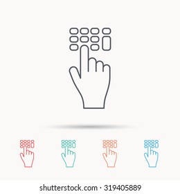 Enter Pin Code Icon. Click Hand Pointer Sign. Linear Icons On White Background. Vector