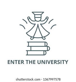 Enter the university line icon, vector. Enter the university outline sign, concept symbol, flat illustration
